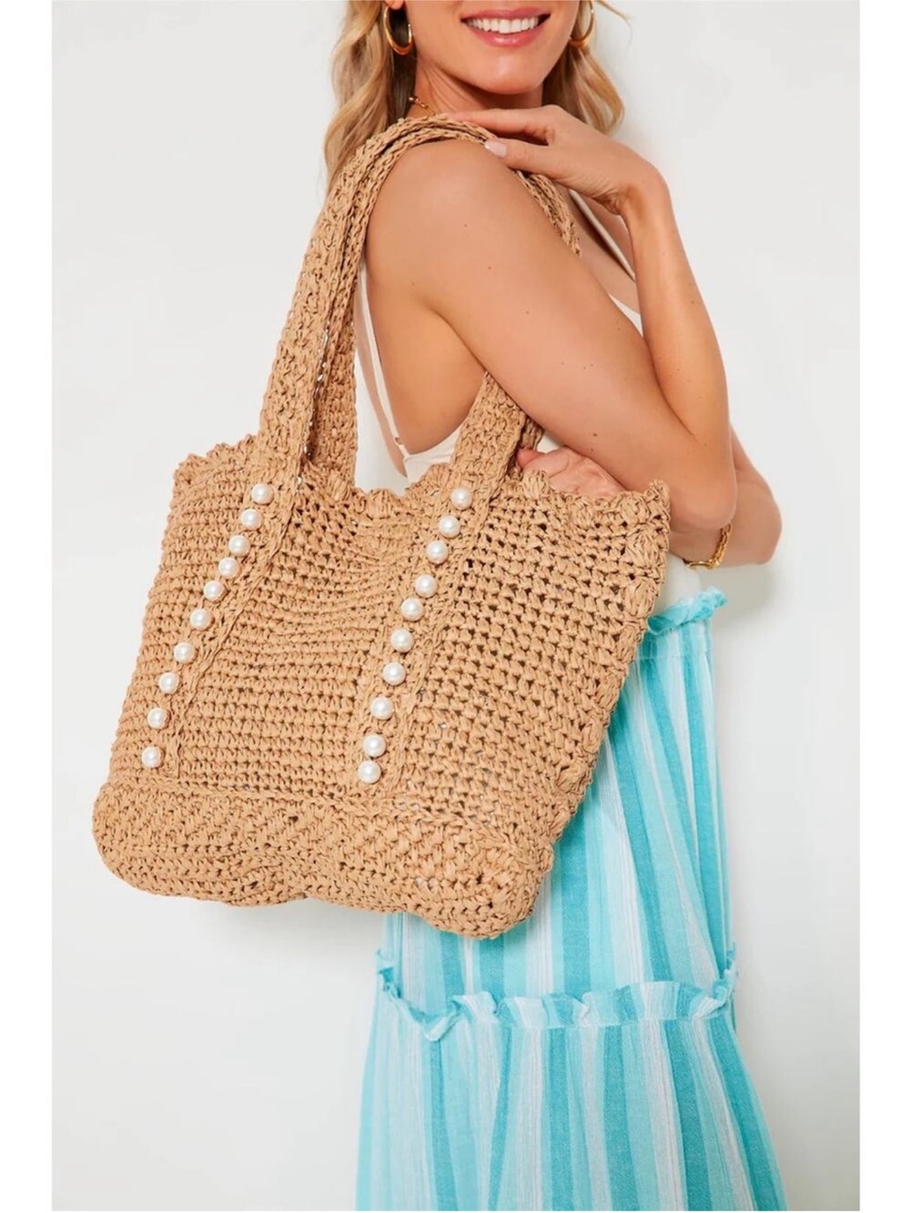 BTB Los Angeles Lisbeth Natural
Pearl Raffia Tote Bag NWOT!